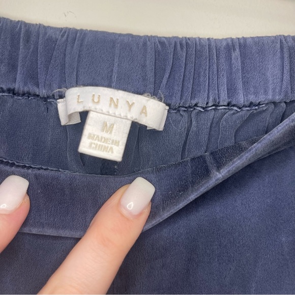 Lunya Washable Silk V Neck Pajama Pant Set Deep Blue - Picture 9 of 9